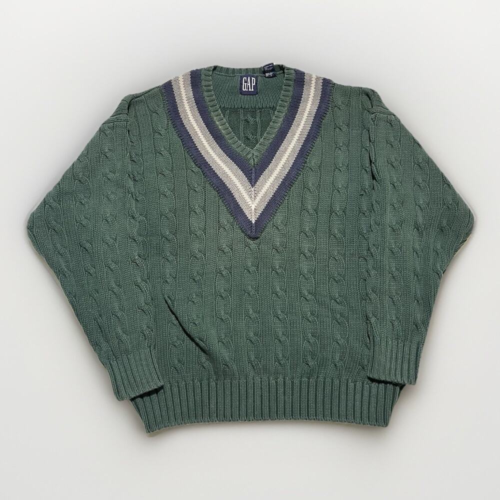 Vintage Gap V Neck Cable Tennis Knit Sweater Size XL